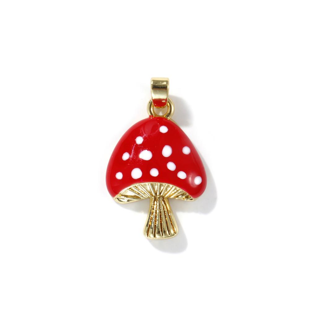 2 PCs Brass Charm Pendant 18K Real Gold Plated Red Mushroom Enamel Pendants For Necklace Bracalet Jewelry Making Findings
