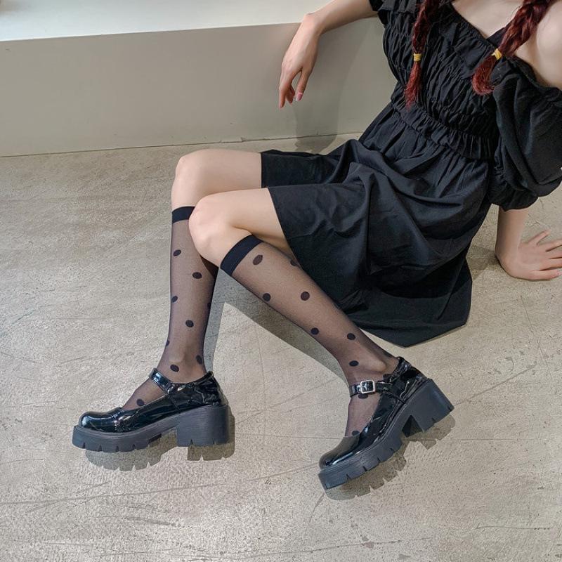 Women's Summer Sheer Polka Dot Calf Socks - Japanese College Style, Transparent JK Mid-Tube Core-Spun Silk.