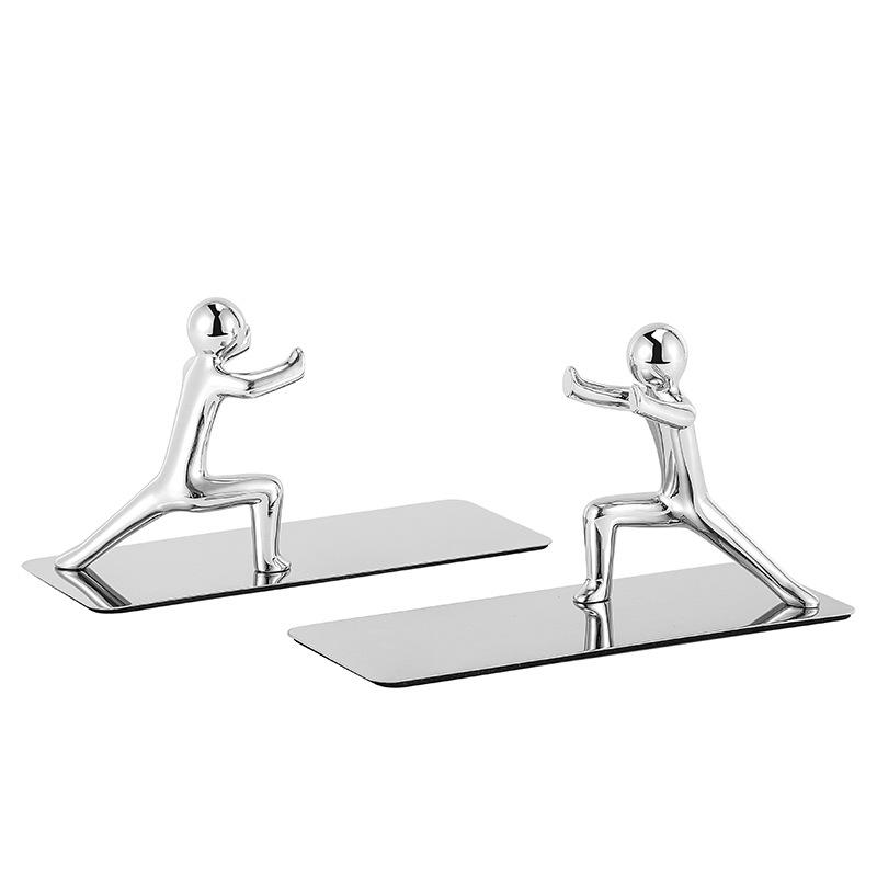 Modern Silver Metal Bookend: Creative Desktop Book Organizer & Stand