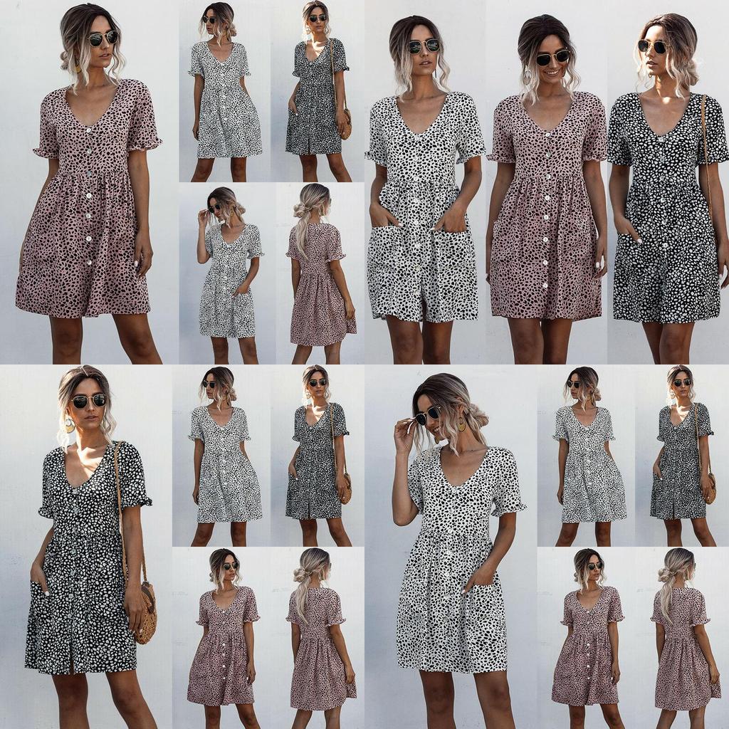 Stylish Women V-neck Holiday Mini Dress Featuring Elegant Polka Dot Design And Pockets