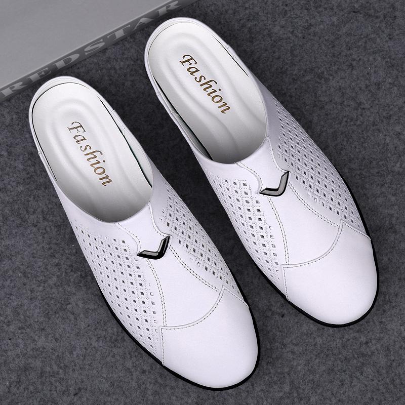 Fashion Fashion Mens Soft-soled Half Flats Outdoor Male Muller Shoes Summer Slippers Cool Casual Shoes Genuine Leather Half Drag Sandals