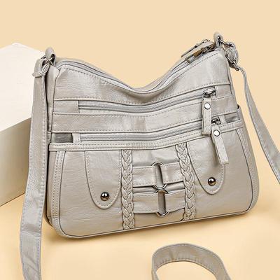 Korean Large Capacity Women's Washed Leather Crossbody Shoulder Bag - New Fashion, Multi-layer, Simple Design for Moms