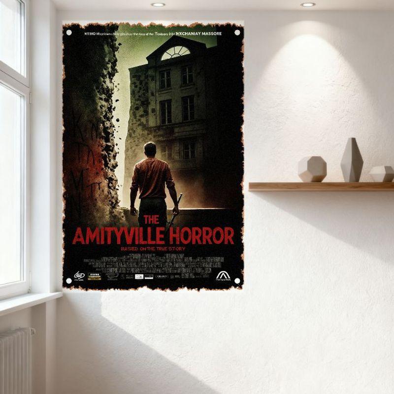 The Amityville Horror Vintage Metal Tin Sign Distressed Gritty Movie Poster Wall Decor Haunted House Art for Bar Cafe Man Cave