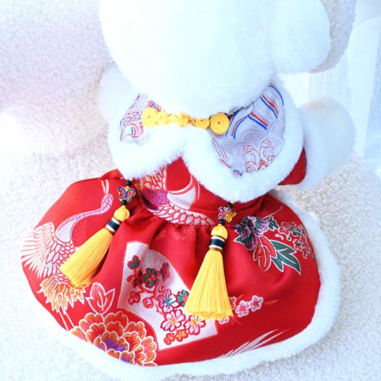 Pet Tang Suit Tassel Design Vibrant Color Button Closure Exquisite Pattern Friendly to Skin Keep Warm Cloth Thickened Cat Dog Fleece