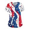 Plus Size Printed Scrub Working Uniform Tops For Women's Cross V Neck Independence Day Print Short Sleeve Fun T-Shirts Workwear Tee With Pockets