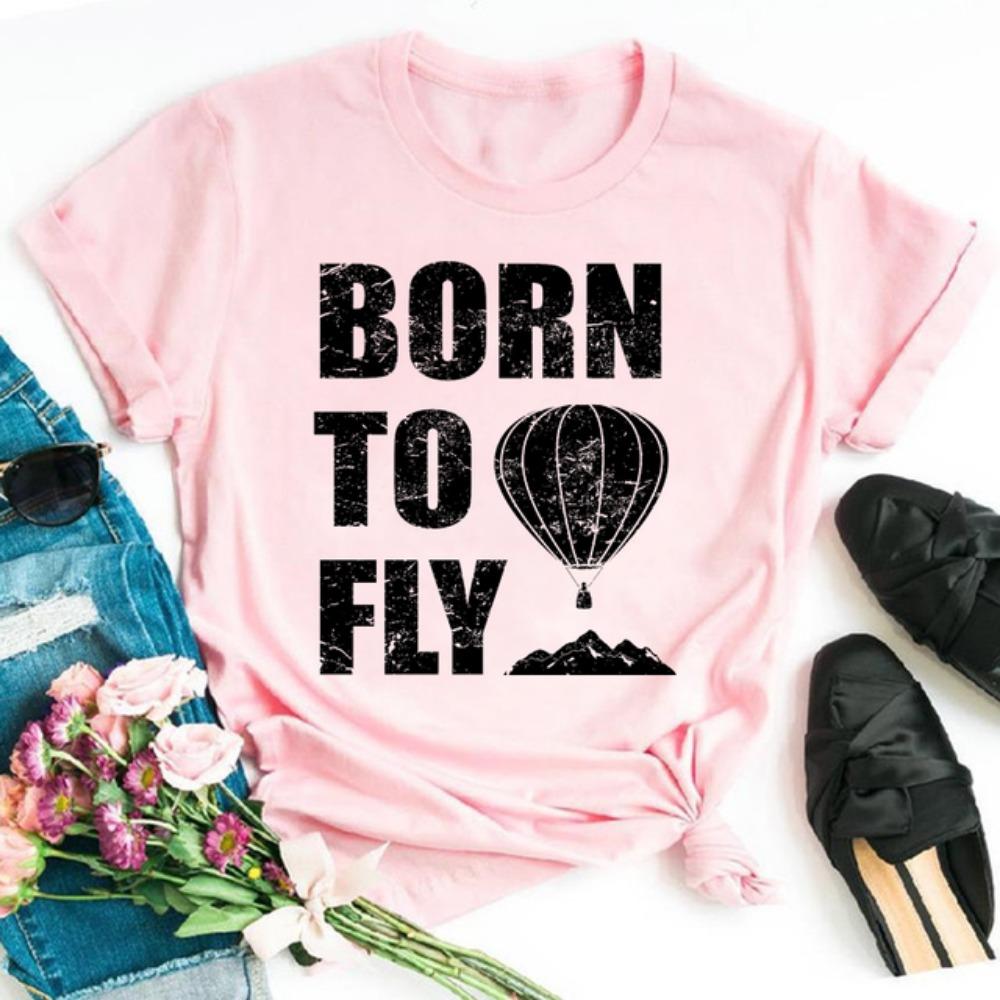 Cute cartoon balloon round neck short-sleeved T-shirt women's casual Harajuku loose T-shirt top
