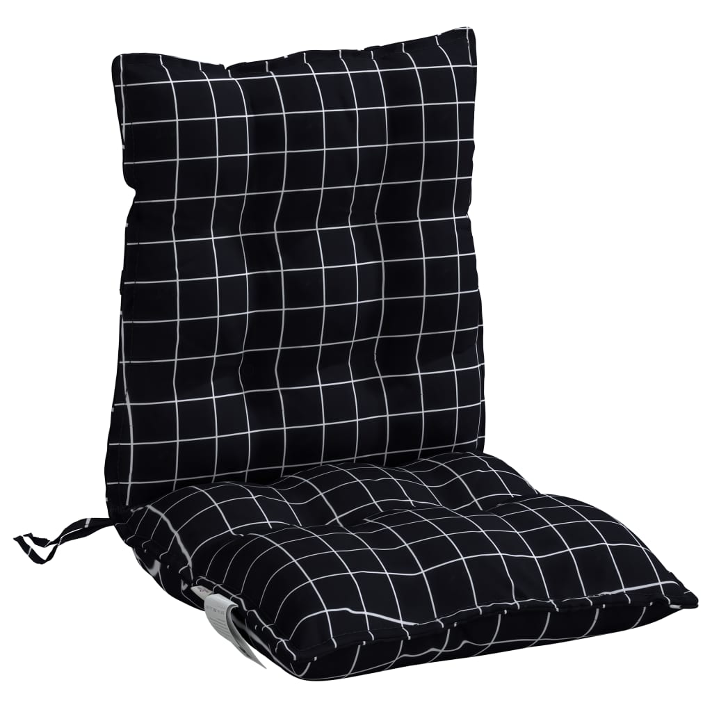 Low Back Chair Cushions 2 Pcs Black Checkered Pattern Oxford Fabric