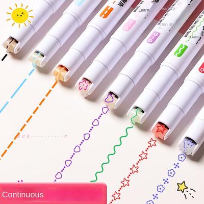 Flower Profile Student Double-Headed Fluorescent Pen Journal Book Wavy Line Drawing Key Curve Color Marking Pen Hook Line