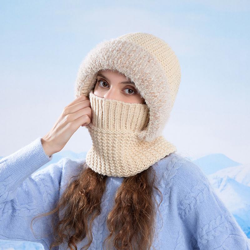 Knitted Mask Scarf All-In-One Hat Winter Velvet Thick Cap Women's Warm Ear Protection Cap