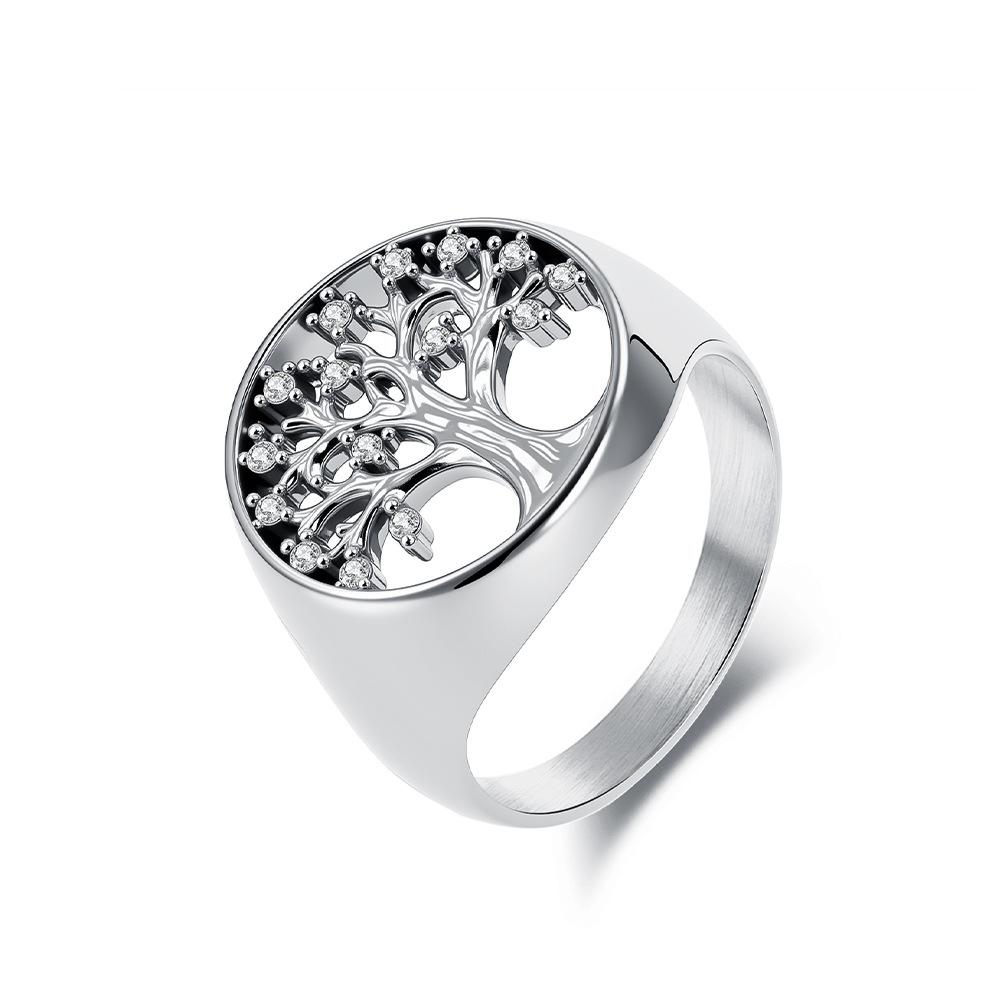 Tree of Life Zircon Ring for Women – 18K Gold Plated Titanium Steel, Elegant Fashion Jewelry, Adjustable Band