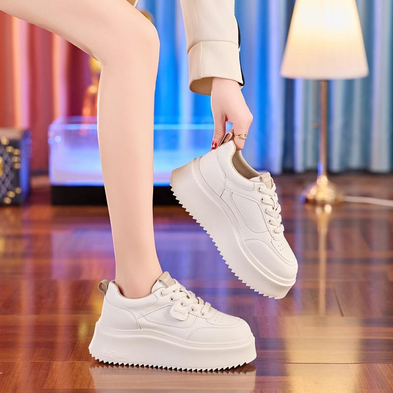 Platform White Shoes Women's Spring New Muffin Versatile Casual Board Shoes Small Inner Height Increase Women's Shoes