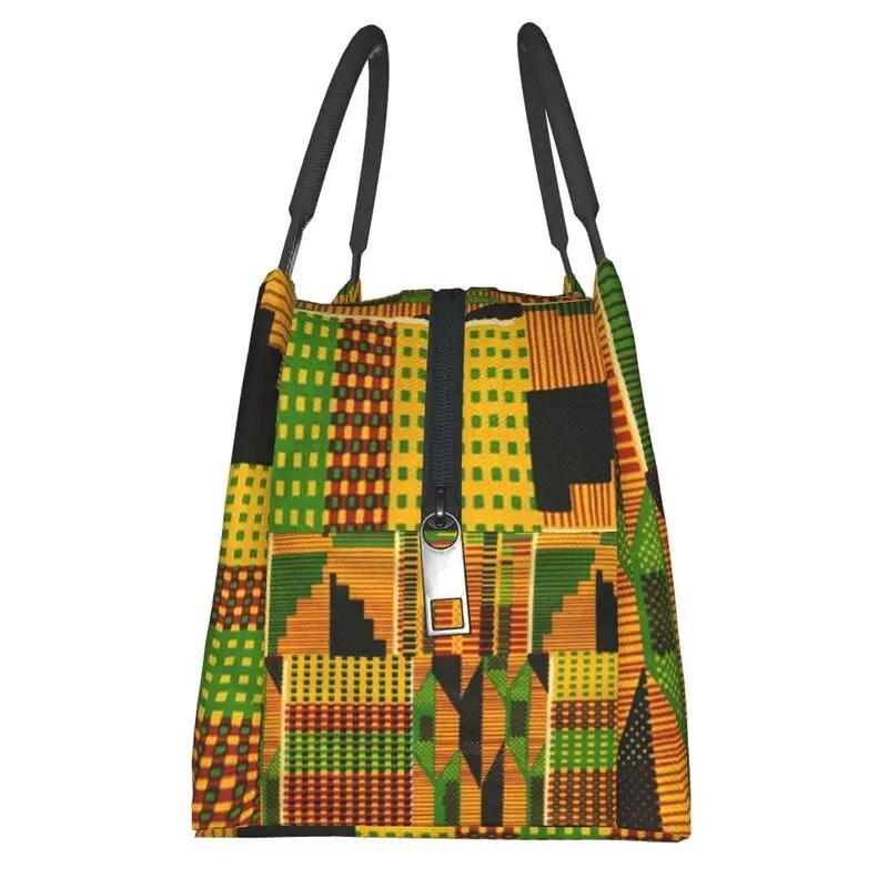 African Kente Cloth Design Lunch Boxes for Traditional Africa Ethnic Pattern Cooler Thermal Food Insulated Lunch Bag Container