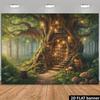 2D Whimsical Tree Library Tapestry, Aesthetic Enchanted Forest Wall Hanging