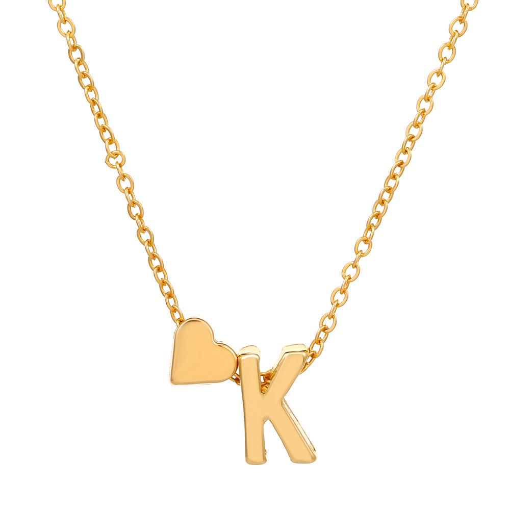 European & American Alphabet Love Heart Pendant Necklace – Versatile Peach Heart Clavicle Chain