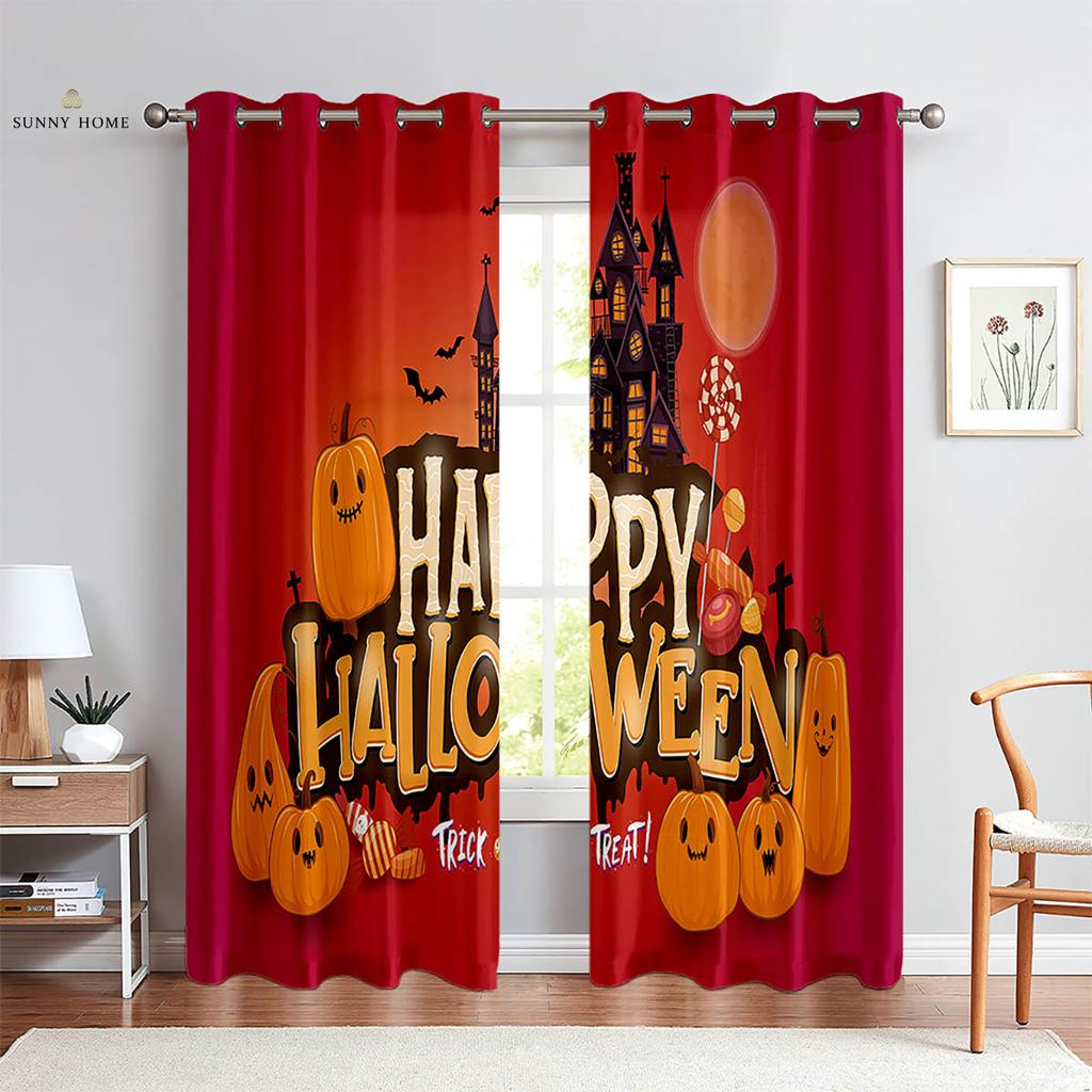 Halloween Skull Cartoon Print Curtains Suitable For Children's Room Living Room Restaurant Holiday Party Decoration Curtains