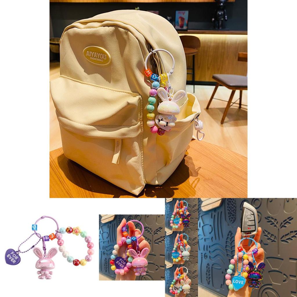 Cute Cartoon Rabbit Bead Bracelet Keychain Adorable Couple Backpack Accessories