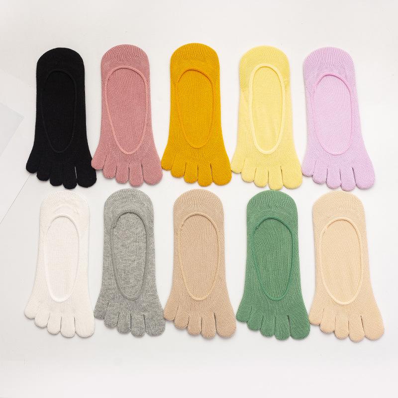 Women's Summer Candy Color Five-Toe Low-Cut Non-Slip Cotton Socks - Absorbent & Breathable