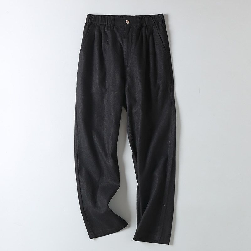 Foreign Trade Surplus Summer Ramie Long Pants Basic Simple High-Waisted Casual Pants Thin Breathable Elastic Waist Cotton-Linen Pants