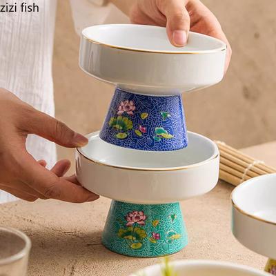 Farbig emaillierte Keramikschale mit hohem Fuß Dessertschale Joghurtschale Snackschalen Sushi-Schalen Molekularküche Spezialgeschirr
