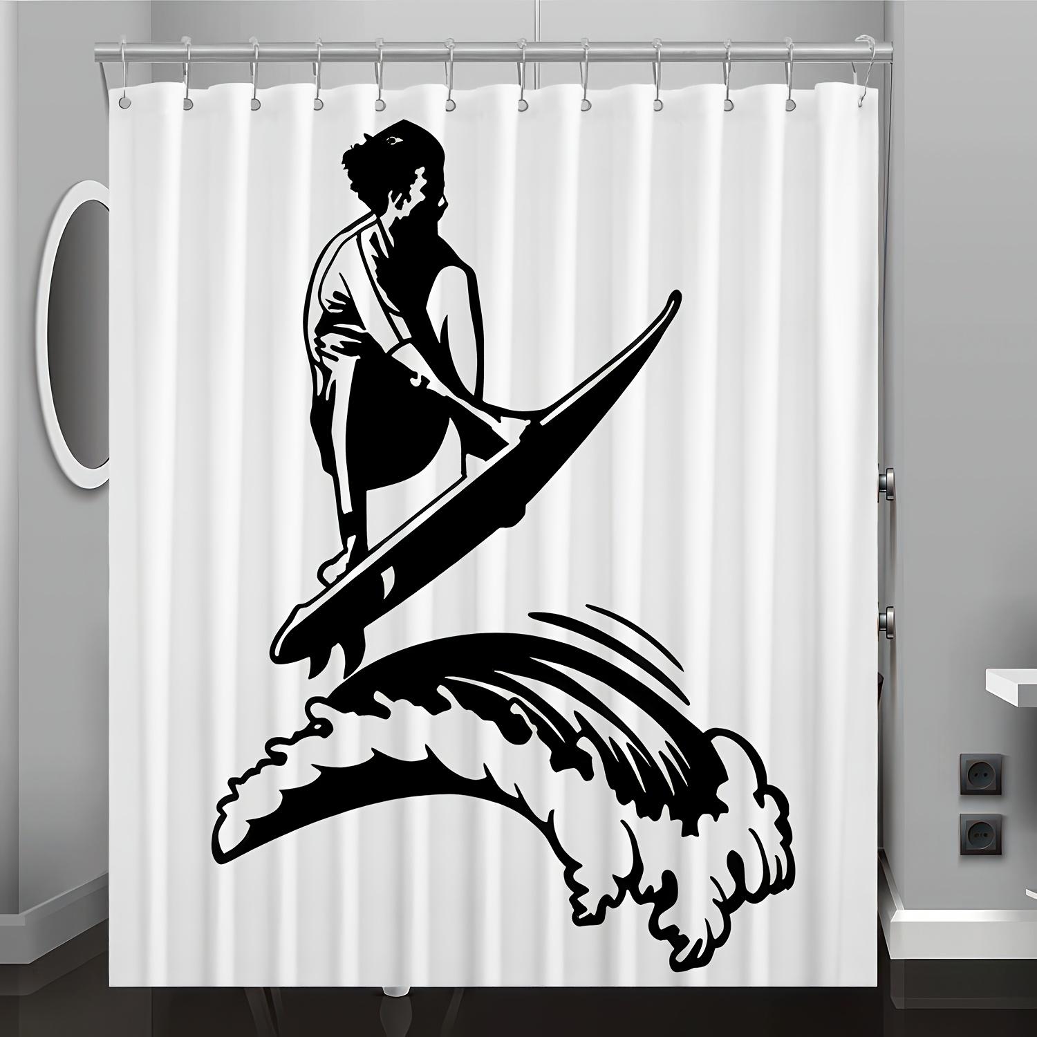 

1Pc Ocean Surfing Cartoon Print Shower Curtain, Polyester Fabric, All-Season Washable Bathroom Decor With Hooks, Sports Theme, 90x180cm35x71in