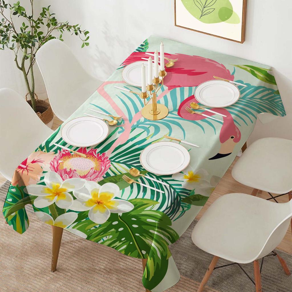 Tropical Flamingo Polyester Rectangular Tablecloth for Parties and Dining