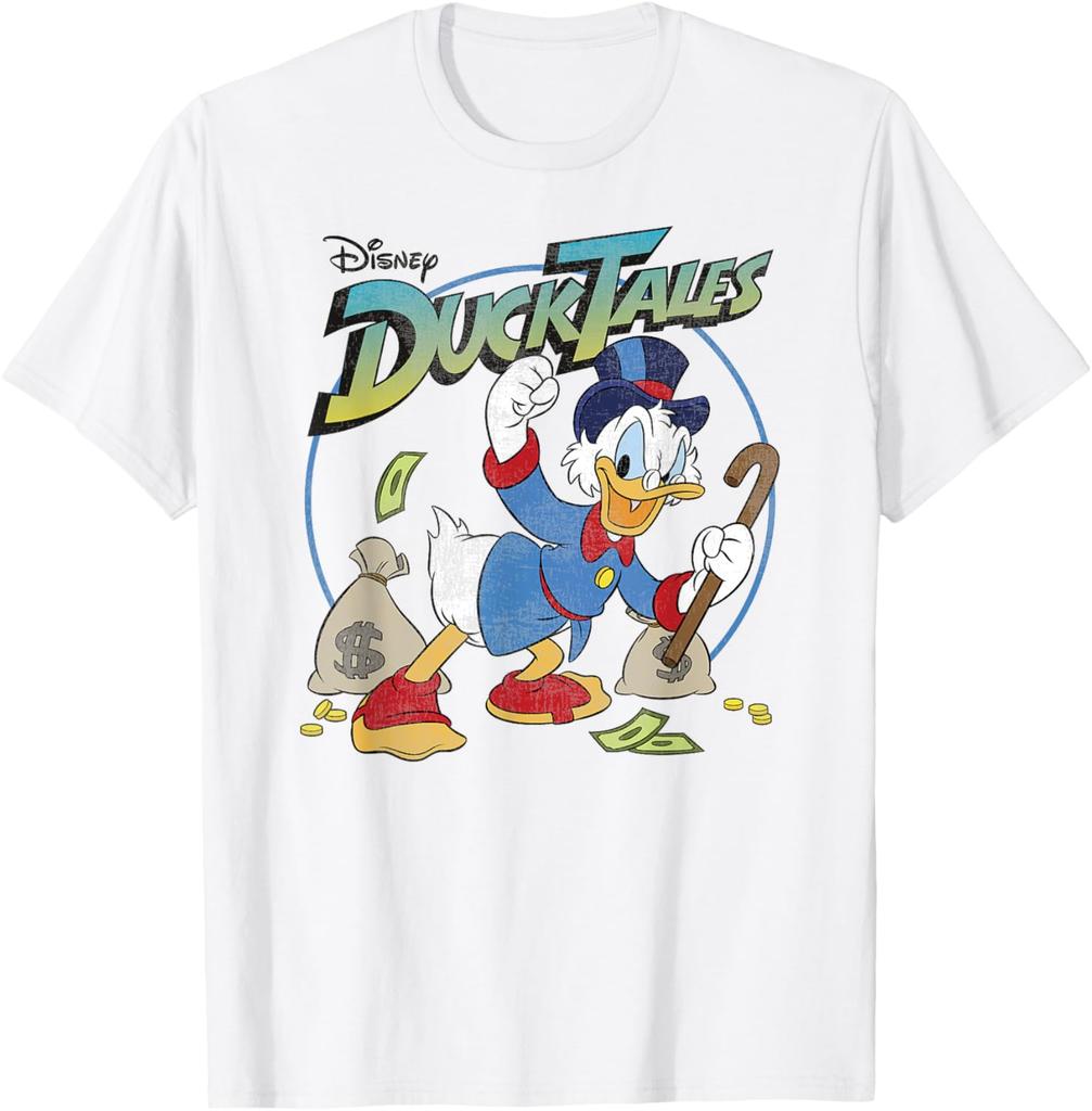 2025 Summer Disney Duck 100% Pure Cotton T-Shirt Scrooge McDuck Money Bag Unisex Animated Men's T-Shirt Top Fashion Vintage Y2k
