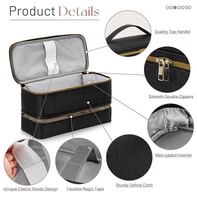PU Double Layer Hair Dryer & Curling Iron Storage Bag - Large Capacity, Portable, Multi-functional Makeup Handbag with a High-end Feel.