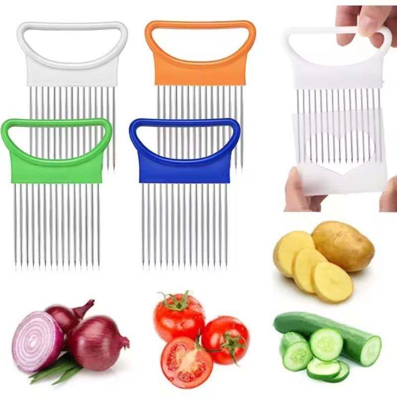1PC Colorful Onion Slicer with Stainless Steel Holder - Effortless Onion/Tomato Cutting Tool, Must-Have Kitchen Accessories