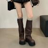 Autumn Winter Chunky Women Knight High Boots Platform Flats Trouser Long Booties Female Western Cowboy Shoes