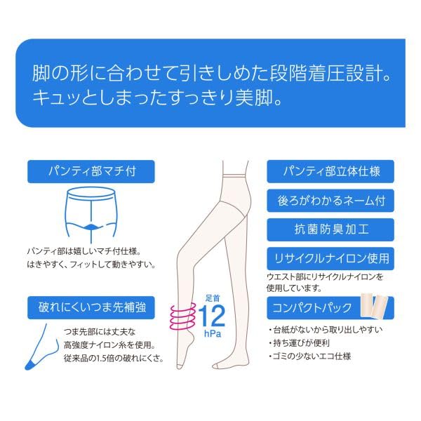 Fukusuke Daily Satisfaction Compression Reinforced Antibacterial and Nude Beige Women's Stockings, 3-Pair Set, Toes, Odor-Resistant, 190-1883,