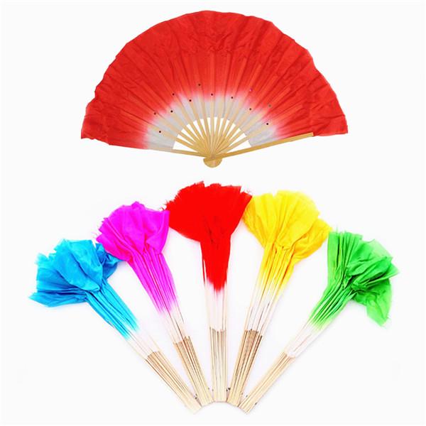 Traditional Chinese Folk Rose Red Silk Fan Bamboo Short Fan for Belly Dancing
