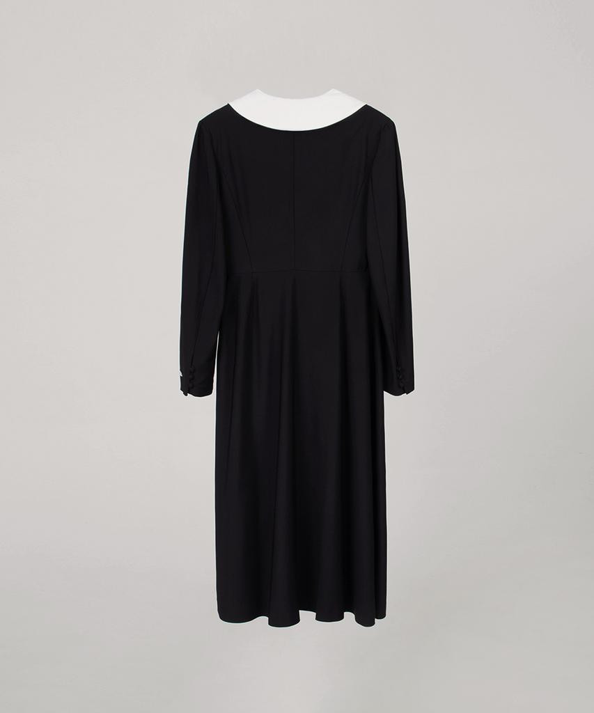 Obeodyupeulleeo Shawl Collar Long Dress_White/Black