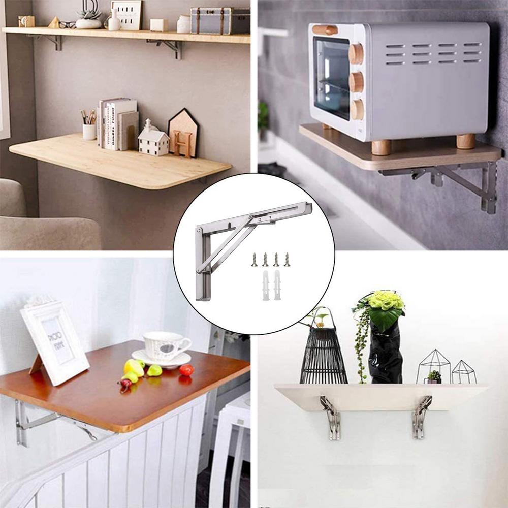 Foldable Shelf Bracket 2X Stainless Steel Triangular Shelf Bracket Shelf Hardware Wall Shelf Brackets Floating Mantel Bracket