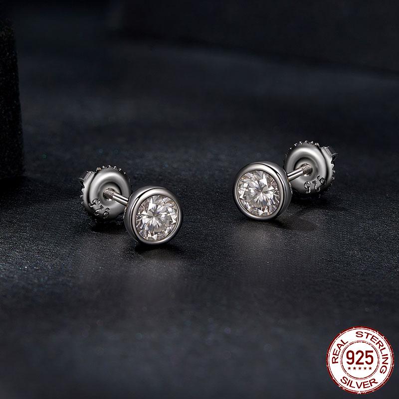 Cercei cu lunetă din argint S925 Moissanite Cercei cu diamant de laborator tăiat rotund pentru femei, cadou de bijuterii de nuntă