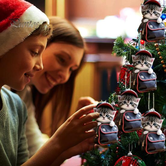 Cat Shaped Pendant Car Hanging Decoration Realistic Looking Easy To Hang Auto Rearview Mirror Ornament Acrylic Christmas Decor