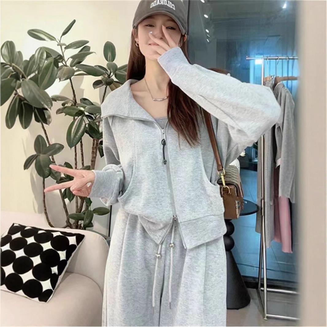 

Women s Street Style Korean Hoodie & Sweatpants Set - Casual Autumn/Winter Two-Piece Gray [Regular]