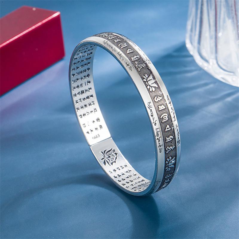 Klassisk Lotus Prajna Paramita Hjerte Sutra Armbånd For Dame Håndtilbehør Retro Buddhistiske Ordspill Skrift Armbånd Kvinner Gave