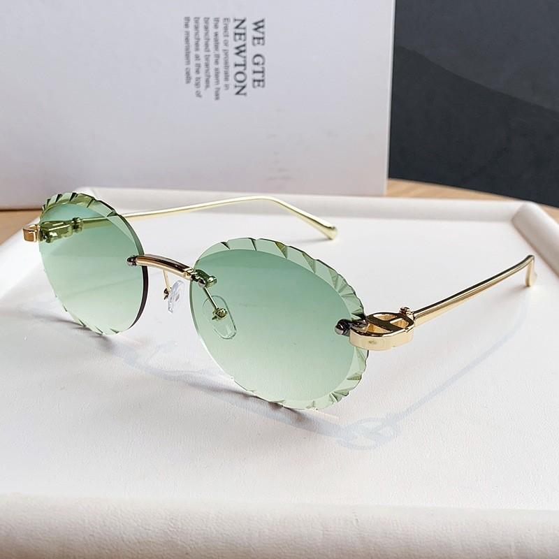D House Elliptical Frameless Sunglasses With Pink Uv400 Protection For Travel And Fashion