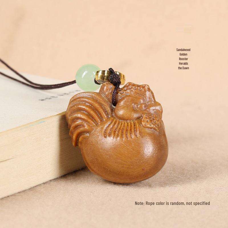 Green Sandalwood Zodiac Rooster Pendant Keychain - Golden Rooster Phone Chain Bag Accessory