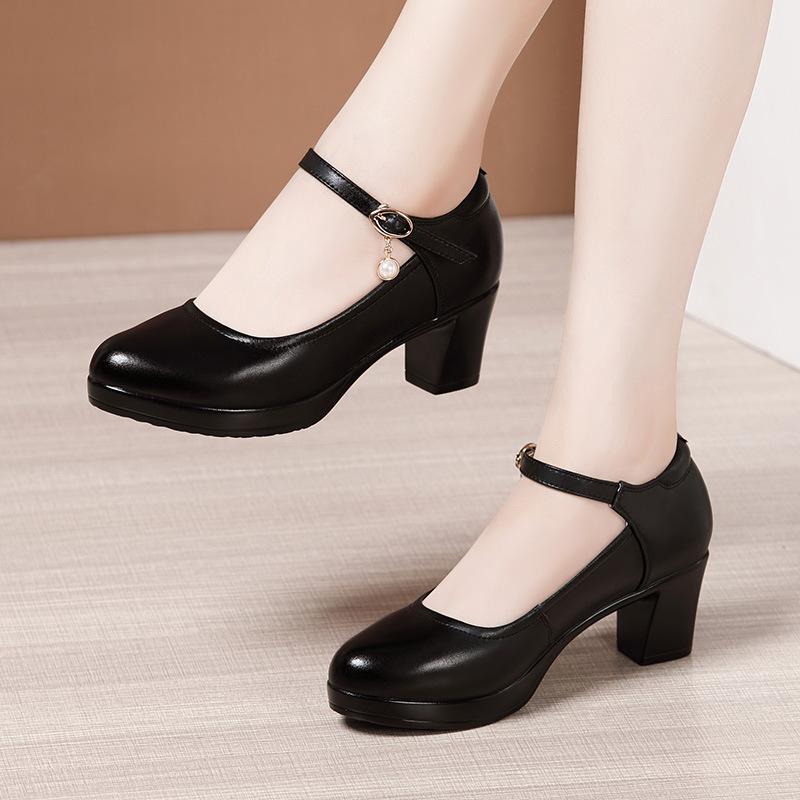 Fashion Size 32-43 Genuine Leather Thick Bottom Platform Pumps Women Wedding Shoes White 2024 Block High Heels Shoes for Office Model