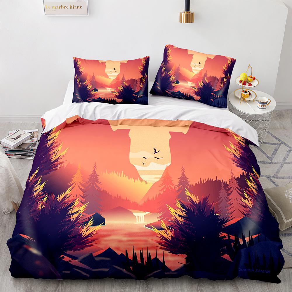 Green Forest King Queen Duvet Cover Fairy Cartoon Trees Elk Bedding Set For Adults Plant Animal 2/3pcs Polyester Comforter Cover