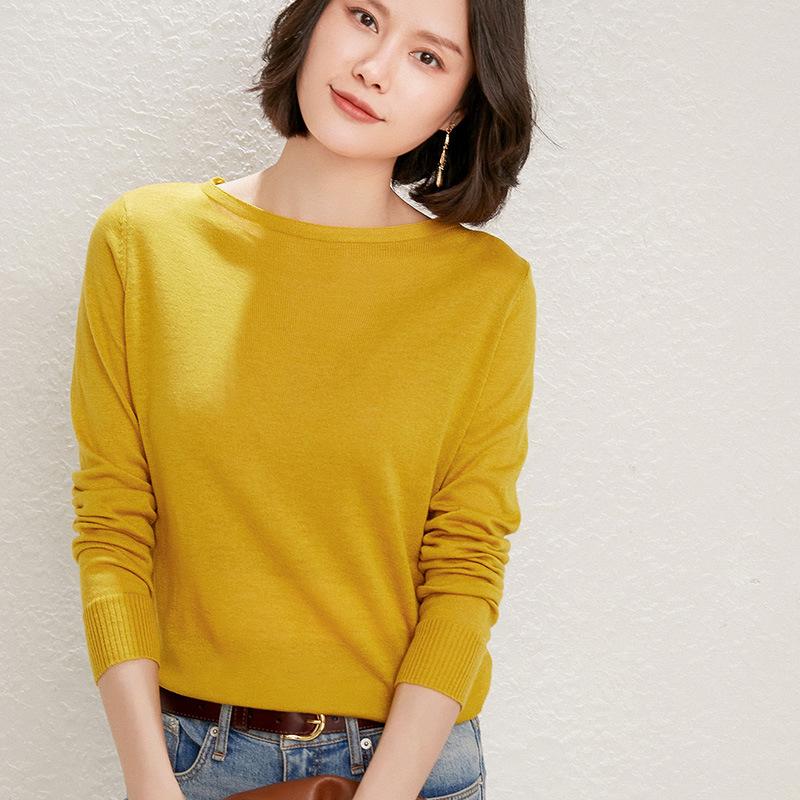 Vielseitiger niedriger Rundhals Skinny Shirt Damen Locker Einfarbig Pullover Unterhemd Dünnes Oberteil Strickpullover Pullover