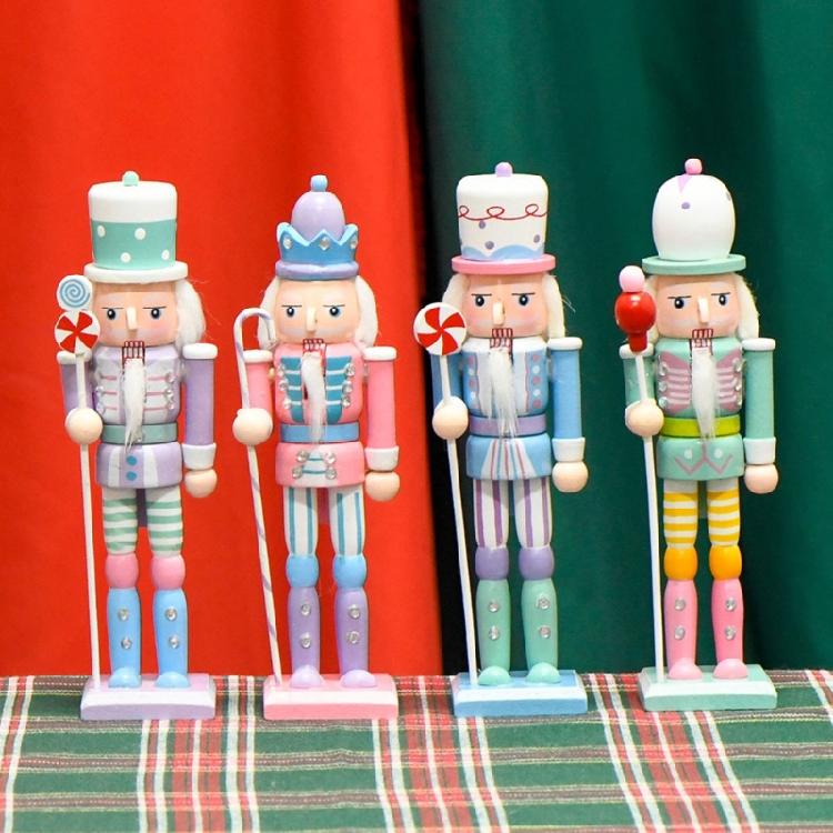 Entry Table Holiday Decors Nutcrackers King Figurine Set, 4 Wooden Candy Colored Freestanding Ornament for Christmas Shelf Styling, Mantels Accent