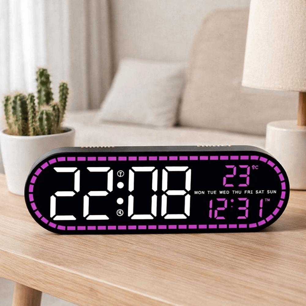 Temperature Display Electronic Wall Clock Date Display 12/24H Display Digital LED Clock Brightness Adjustment Calendar Display