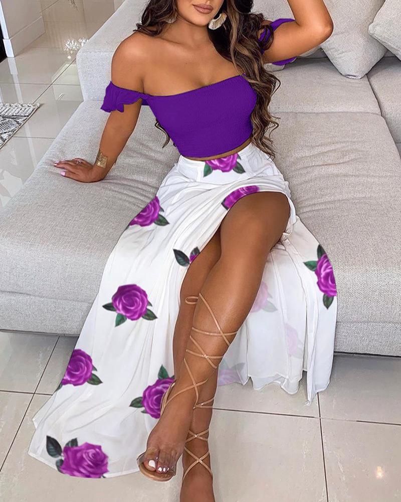 2024 European & American Summer Slim-Fit Strapless Bohemian Mid-Length Vintage Print Dress Set
