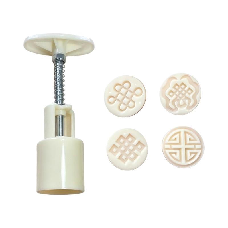 Chinese Knot Pattern Mooncakes Molds Set With 4 Interchangeable ABS Plastic Press Easy to Clean Baking Pastry Tool