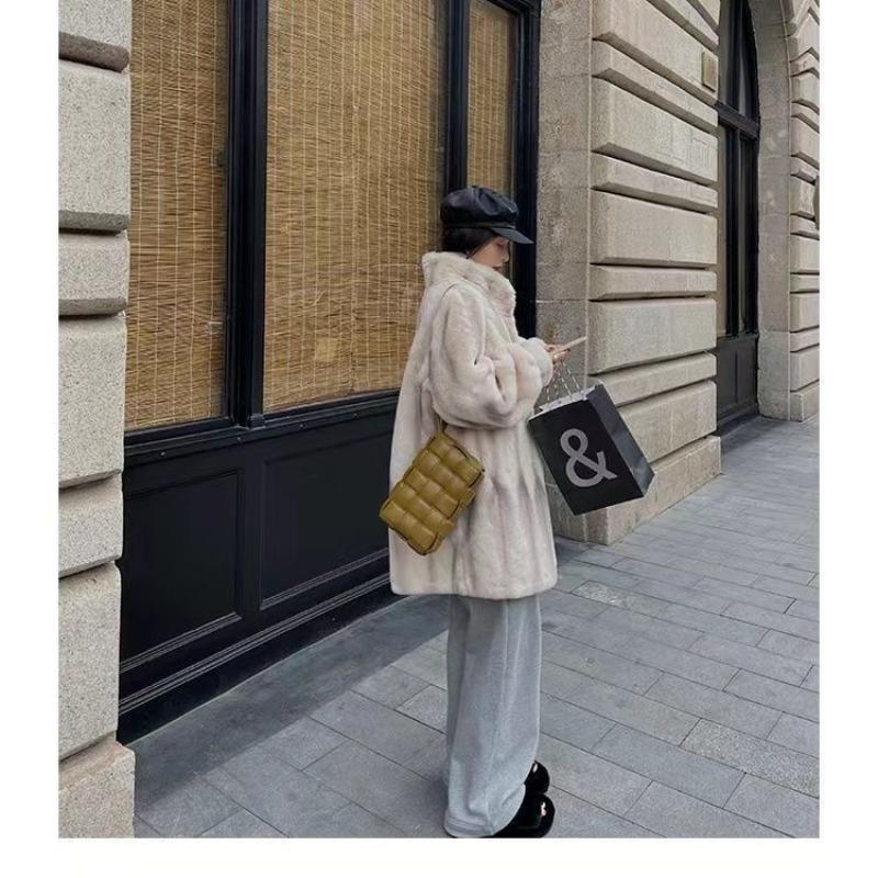 New retro cross mink imitation fur coat women's winter thickened high-sense celebrity imitation mink long knee coat