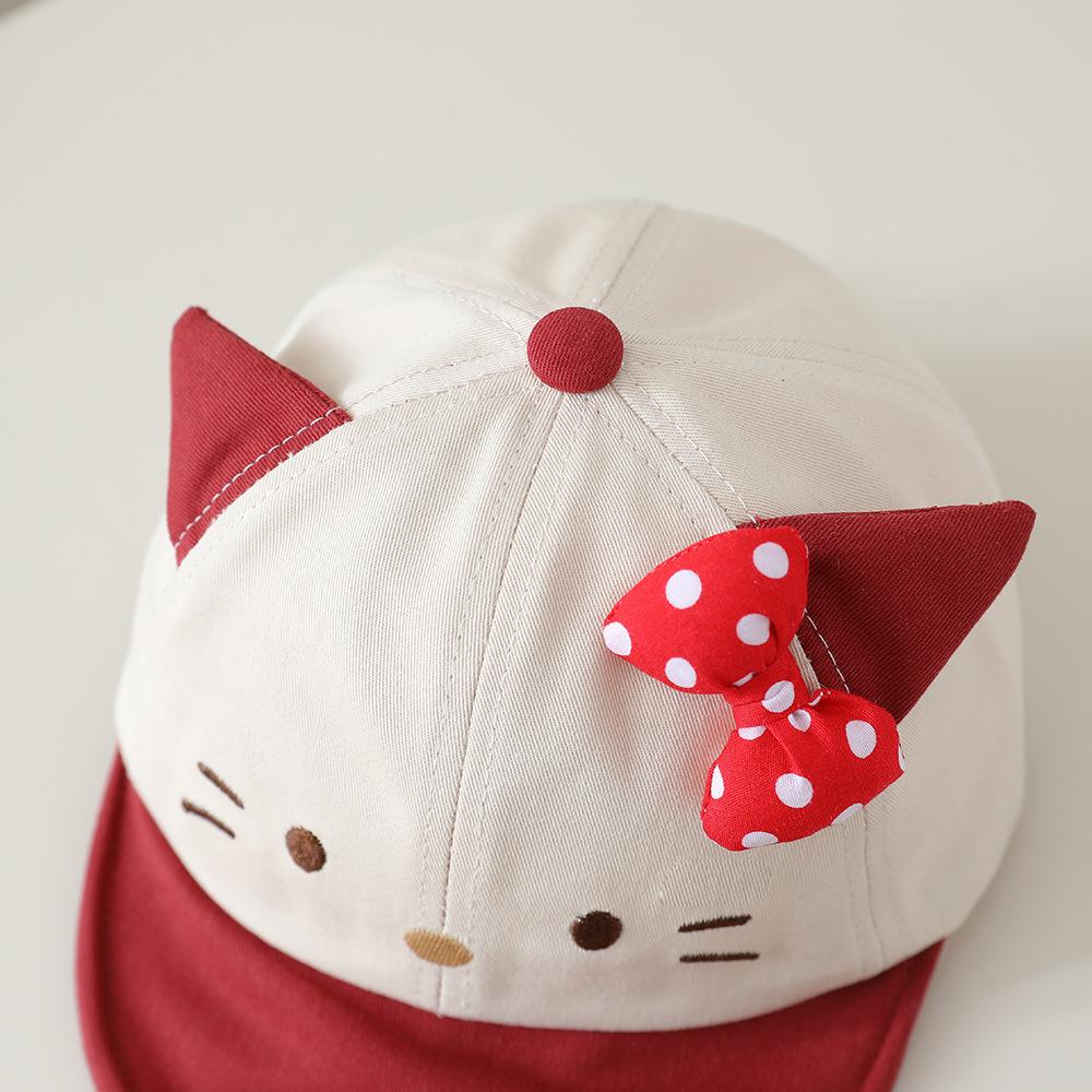 Children's Bow-tie Cat Soft Brimmed Hat With Brim - Sun Hat For Girls' Casual Wear
