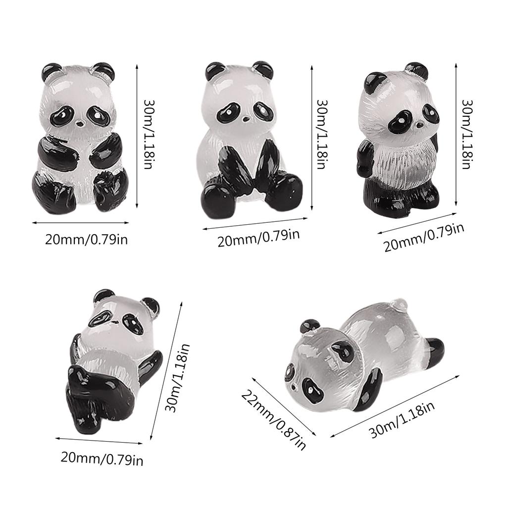 5xMini Glowing Panda Figurines Resin Statue Micro Landscape Ornament Glowing In Dark Miniature Decor for DIY Phone Case