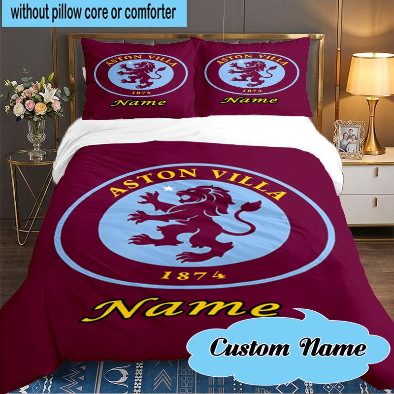 Custom Name Aston FC Crest Bedding Set 3pcs, Bedding Set Including 1pc Duvet Cover And 2pcs Pillowcases for Bedroom, Dormitory Gift